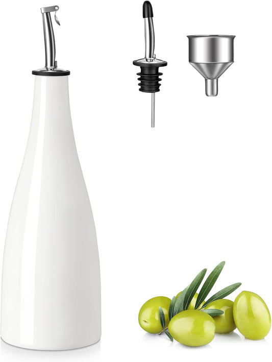 vancasso 16 Oz Ceramic Olive Oil Dispenser Bottle, Bottle Dispenser with Spout and Funnel for Kitchen,Suitable for Oil, Vinegar, Coffee Syrups & Other Liquids, White