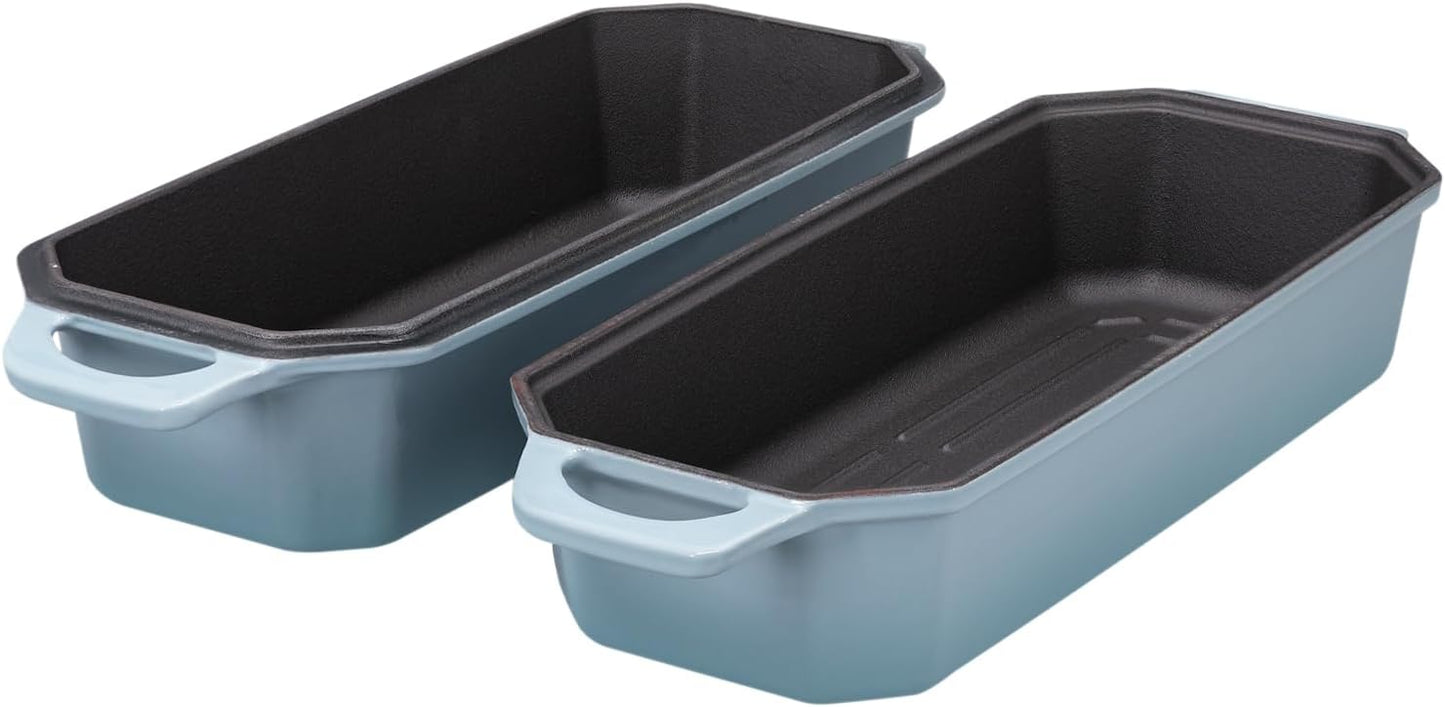 Bread Pan Cast Iron Loaf Pan with Lid Bread Loaf Pan 13x5 Inch Enameled Cast Iron Sourdough Bread Pan, LightBlue