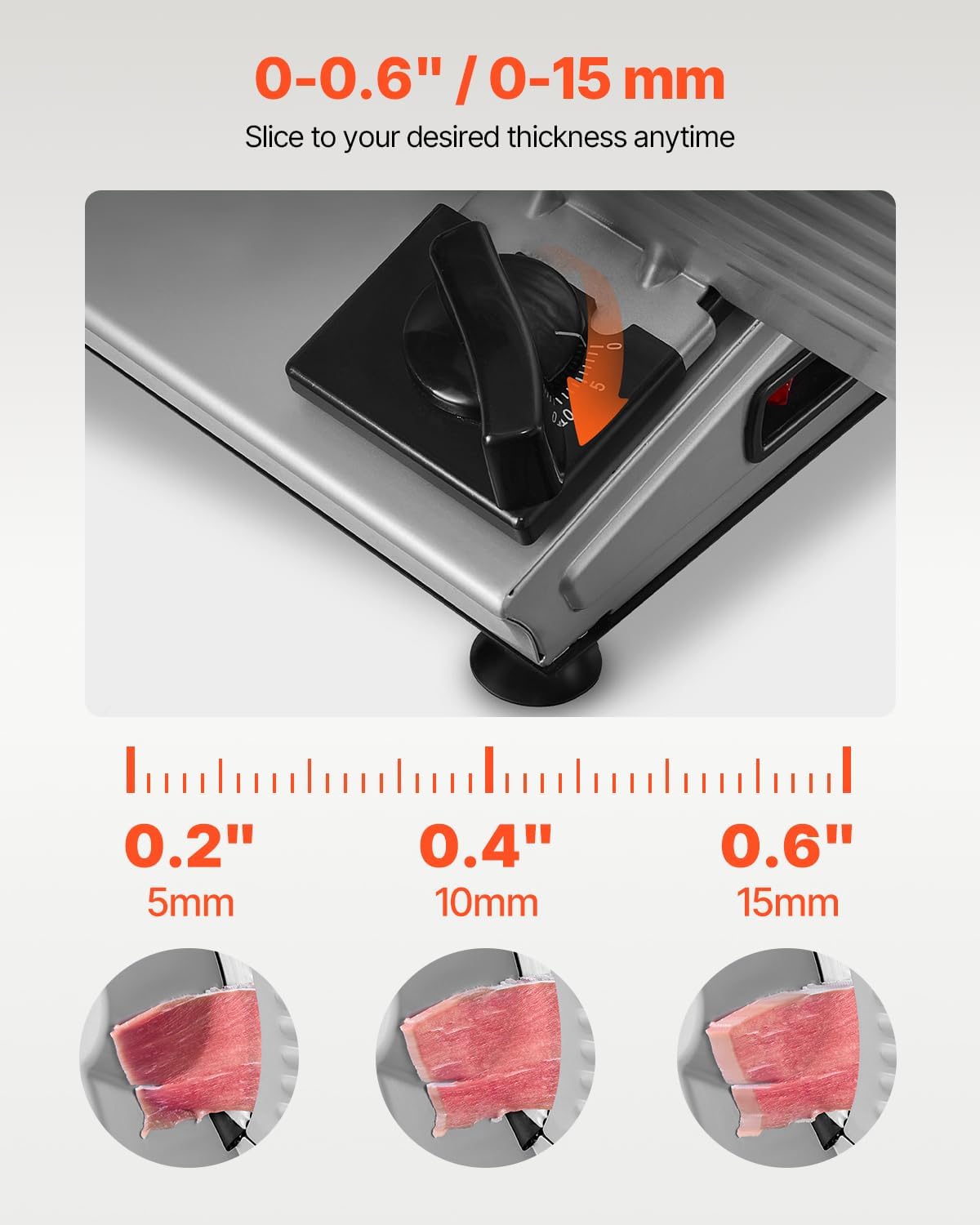 VEVOR Meat Slicer, 180W Electric Deli Food Slicer, 7.5 inch Meat Cutter with a Premium SUS420 Blade, 0-0.6 inch Adjustable Thickness, Food Slicer for Frozen, Hard Bread and Cheese, Home Use