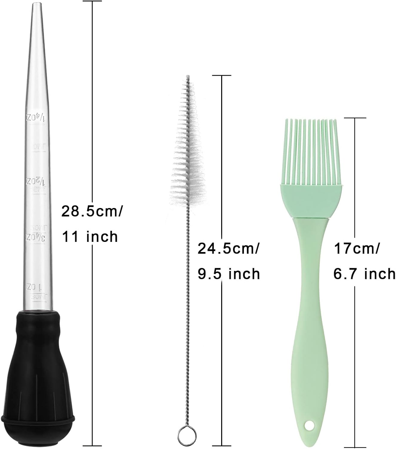 Boao 5 Pieces Nylon Heat-resistant Turkey Baster Cooking Set Includes Meat Baster, 1 Silicone Basting Brush and 2 Cleaning Brush for BBQ Grill Baking Kitchen Cooking(Black, White)