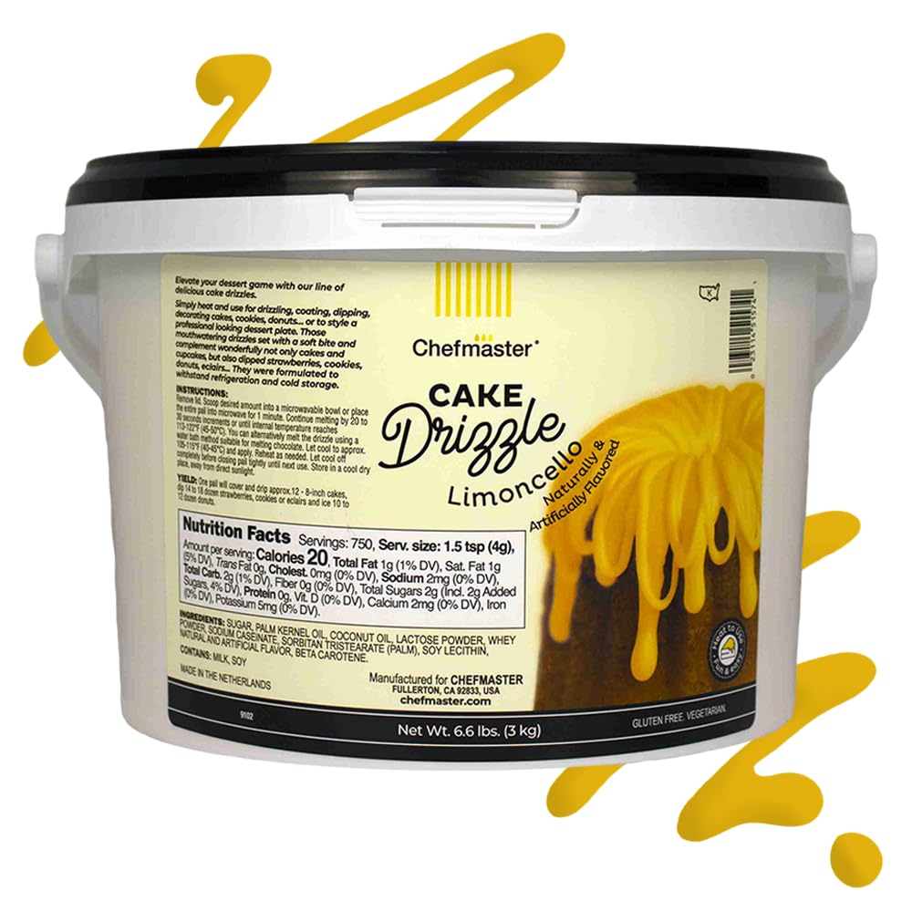 Limoncello-Flavored Cake Drizzle by Chefmaster, Edible Cake Drip Frosting for Decorating, Drip for Cakes, Cupcakes, Cookies, Donuts, 6.6 lbs