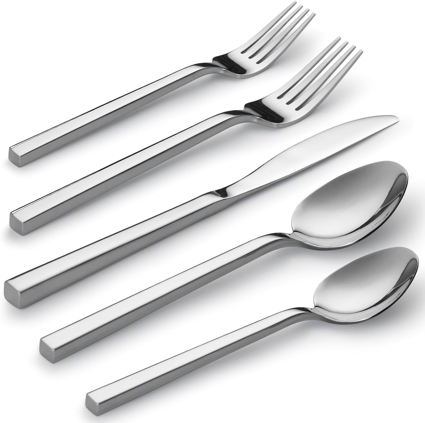 Alata Cube 40-Piece Forged Stainless Steel Flatware Set Cutlery Set, Silverware Set Service for 8, Mirror Finish, Dishwasher Safe