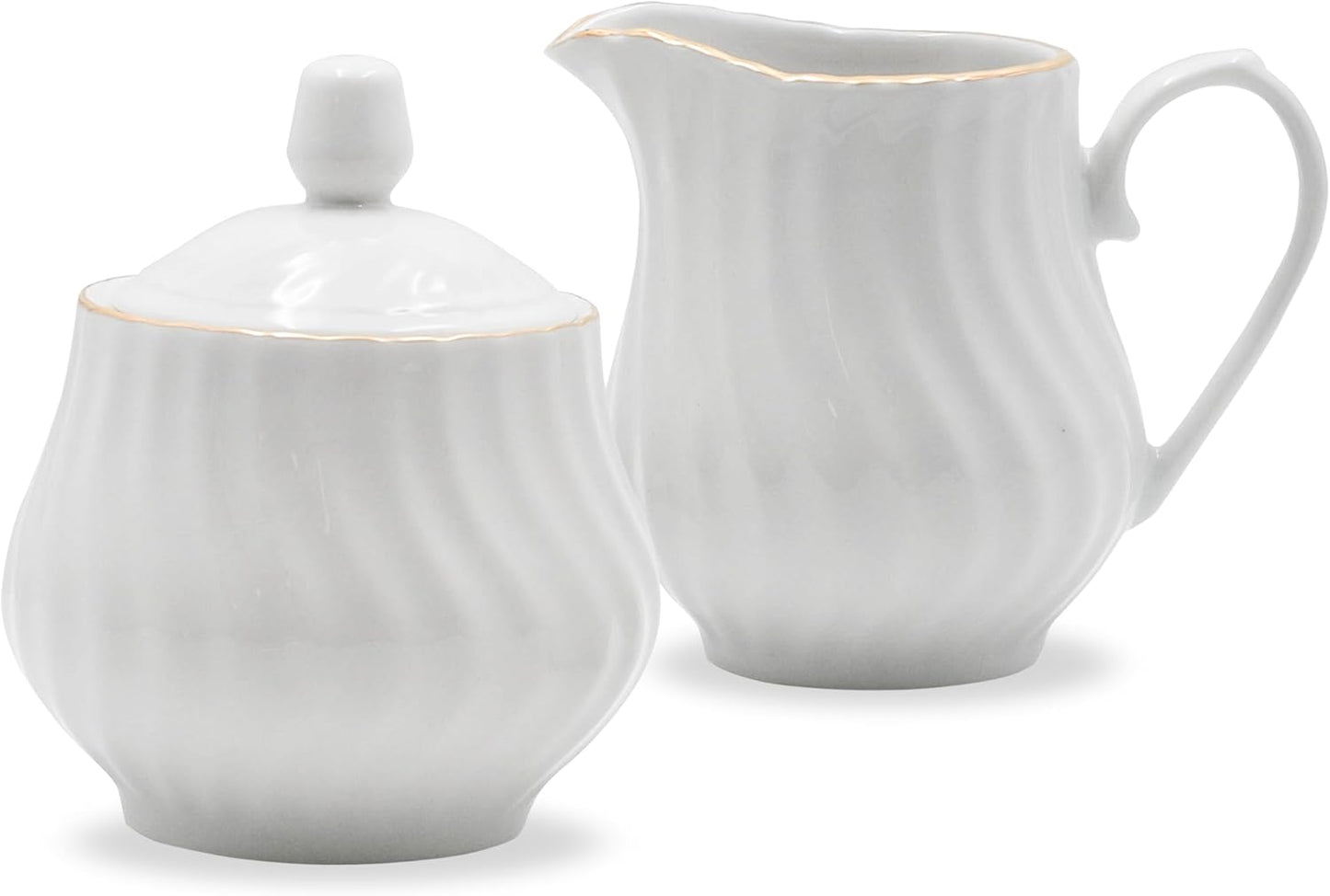 Sugar and Creamer Set - Porcelain Sugar and Creamer Vintage Tea Set with Gold Trims & Embossed Swirls - Exquisite Fine China Tea Set for Parties & Celebrations - Imperial Gold Set by Lynns