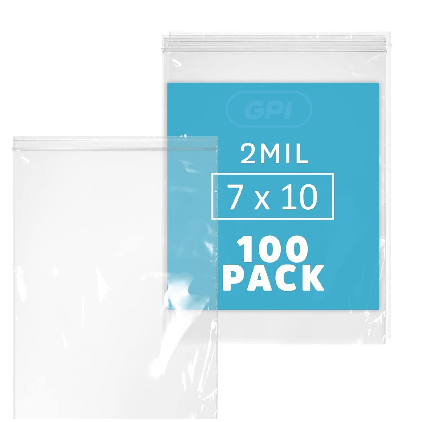 GPI - 7" x 10", Pack of 100, Clear Plastic Reclosable Zip Bags, 2 Mil Thick, Zip Poly Bags with Resealable Lock Seal Zipper For Food, Apparel, Medical, Household & Office Supplies
