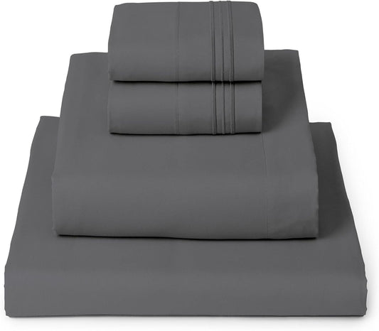 Mellanni Queen Sheets Set - 4 PC Iconic Collection Bedding - Hotel Luxury, Extra Soft, Cooling Bed Sheets - Wrinkle, Fade, Stain Resistant (Queen, Gray)