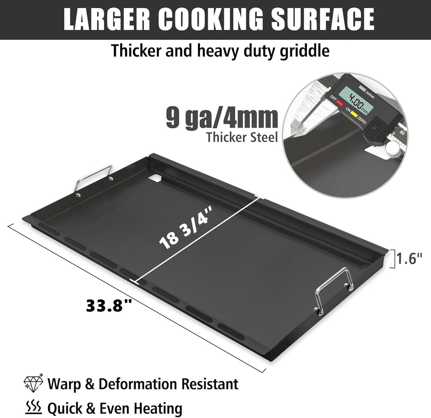 Full Size Griddle with Handles for Kitchen Aid 740-0781 720-0856, Flat Top Grill Insert Replacement for KitchenAid 730-0336D 720-0856V Nexgrill 720-0856 740-0781, Carbon Steel, Non-stick