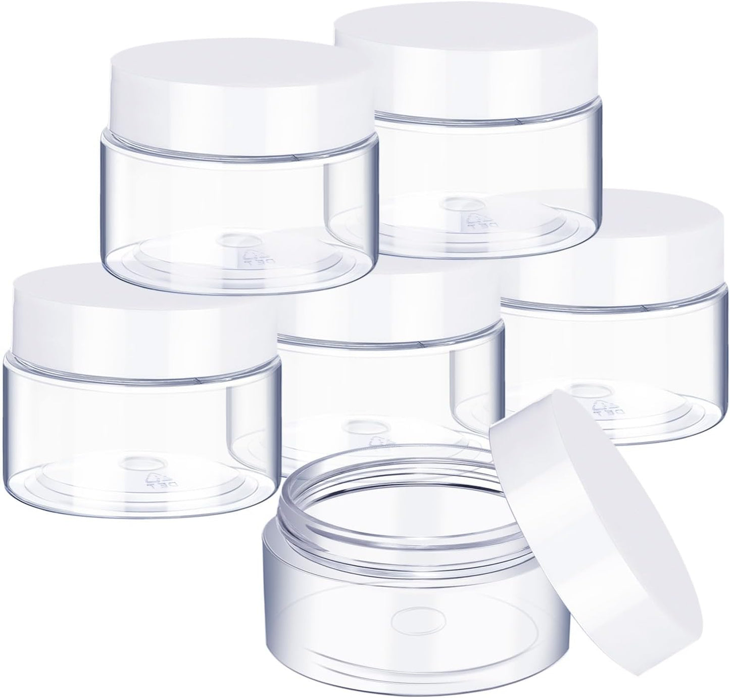6 Pack 2 oz Plastic Pot Jars Round Clear Leak Proof Plastic Cosmetic Container Jars with White Lids for Travel Storage Make Up, Eye Shadow, Nails, Powder, Paint, Jewelry(2 oz)