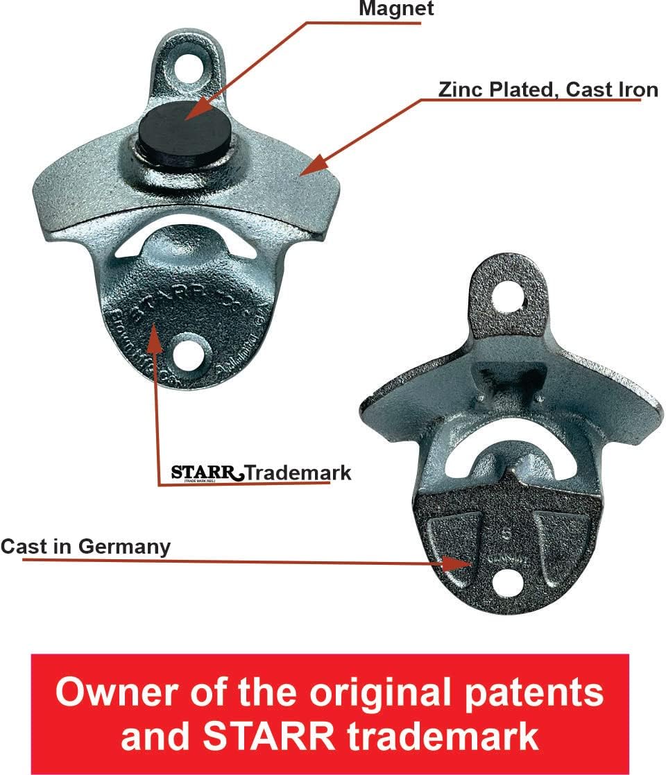 STARR “X” Wall Mounted Bottle Opener – Magnetic Bottle Cap Mount | Heavy-Duty Cast Iron, Classic Vintage Design