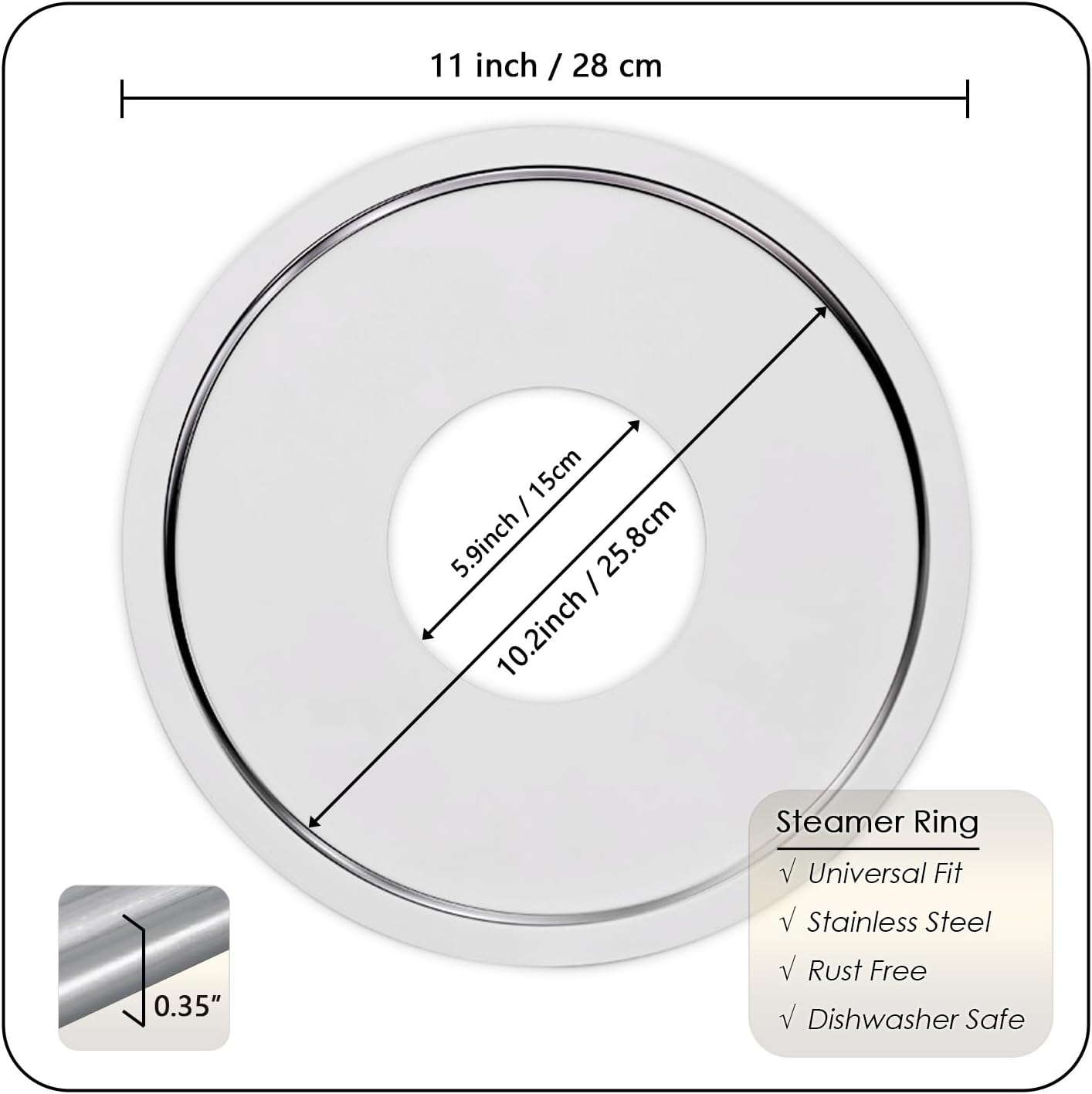 Stainless Steel Steamer Adapter, Fits 7 to 10 Inch Bamboo Steamer Basket, Steaming Ring for Asian Food, Cooking Dumpling, Dim Sum, Rice, Veggies, Vegetable, Chinese Steam Pot