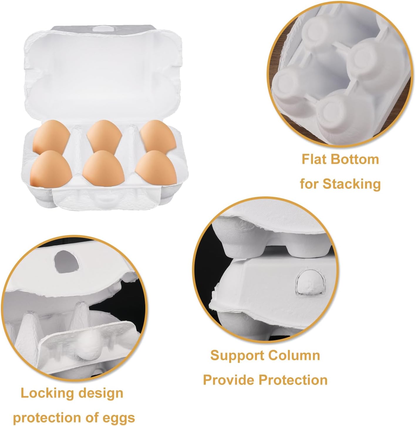 50 Pack Egg Baskets, Half Dozen Egg Cartons, Paper Egg Cartons, Egg Holder Hold 6 Eggs each for Safe Storage, Transport & Display - Ideal for Farm Fresh Eggs, Crafts, White(Standard Size)