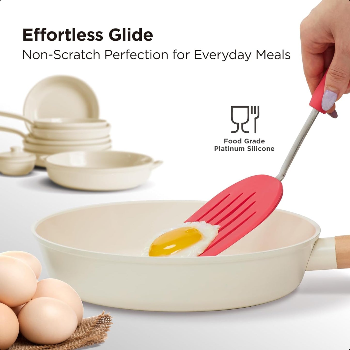 Kitchen Mama WaltzGrip Platinum Silicone Pancake Spatula Turner: Heat Resistant Flexible, Stainless Steel Core, Nonstick, Dishwasher Safe, Flipper – Ideal Kitchen Cookware for Eggs, Fish, Meat (Red)