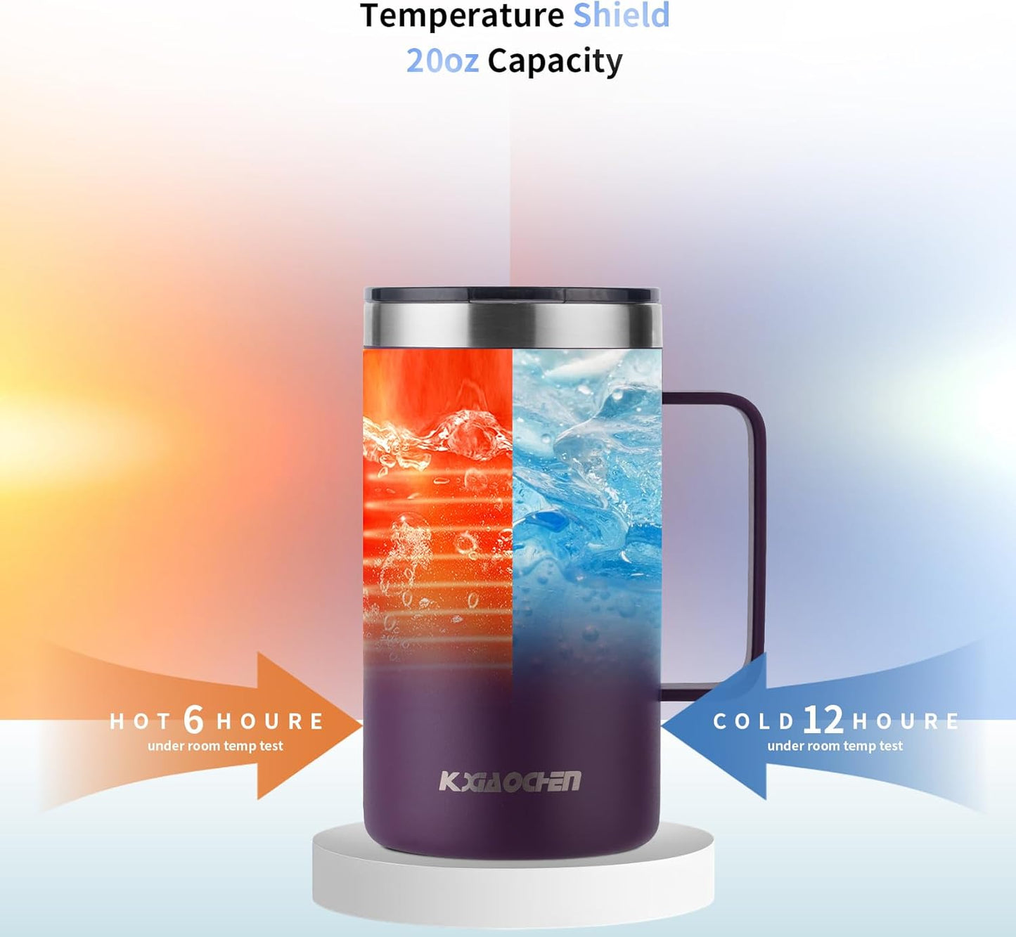 KXIAOCHEN 20oz Insulated Coffee Mug with Lid, Stainless Steel Coffee Cup, Double Wall Vacuum Coffee Tumbler with Handle, Premium Thermal Travel Coffee Mug (Purple)