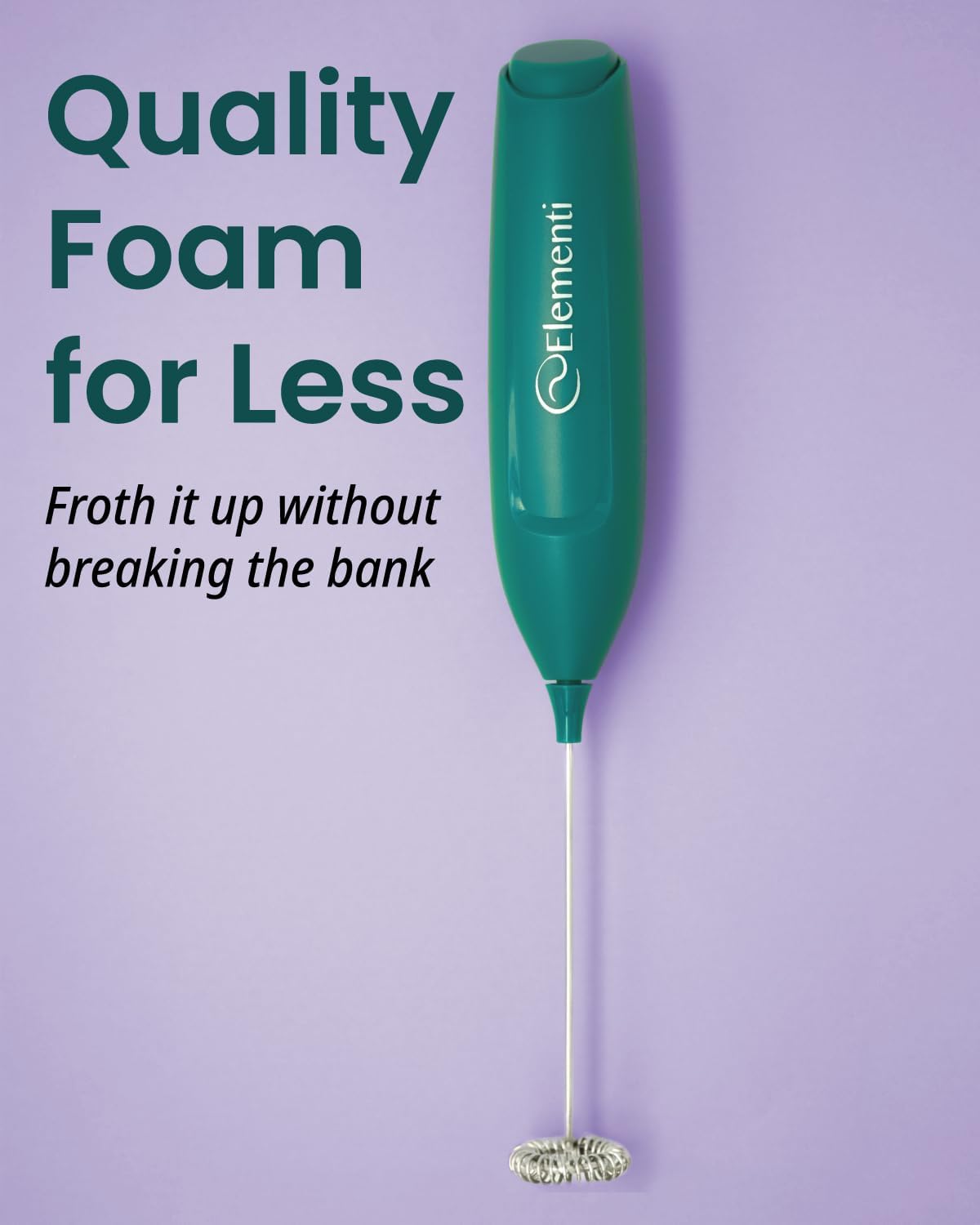 Elementi Powerful Matcha Whisk – Lightweight Matcha Frother Wand & Drink Mixer Handheld, High Speed Mini Whisk for Tea & More, Coffee Mixer Wand, Milk Frother Handheld (Emerald Green)