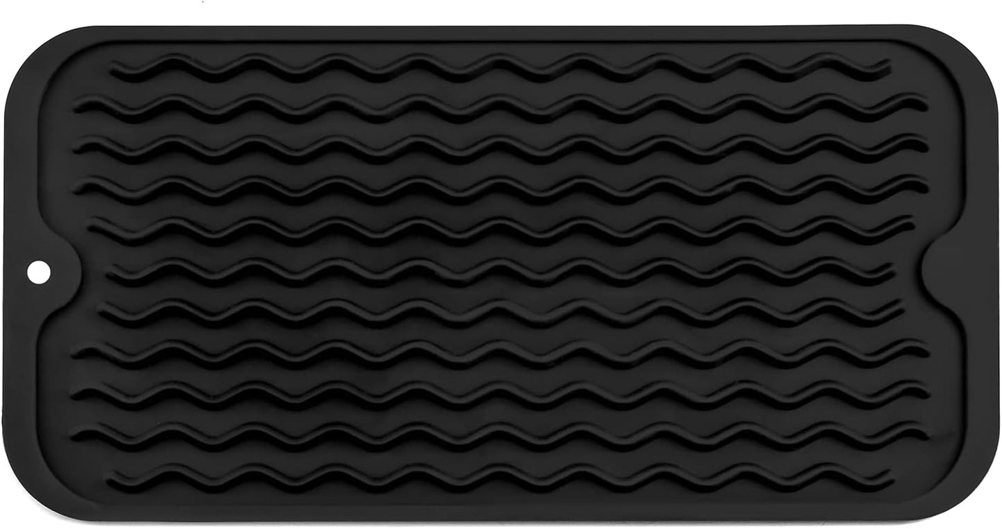 Silicone Dish Drying Mat for Multiple Usage,Easy clean,Eco-friendly,Heat-resistant Silicone Mat for Kitchen Counter or Sink,Refrigerator or Drawer Liner Black S 12 inches x 6 inches