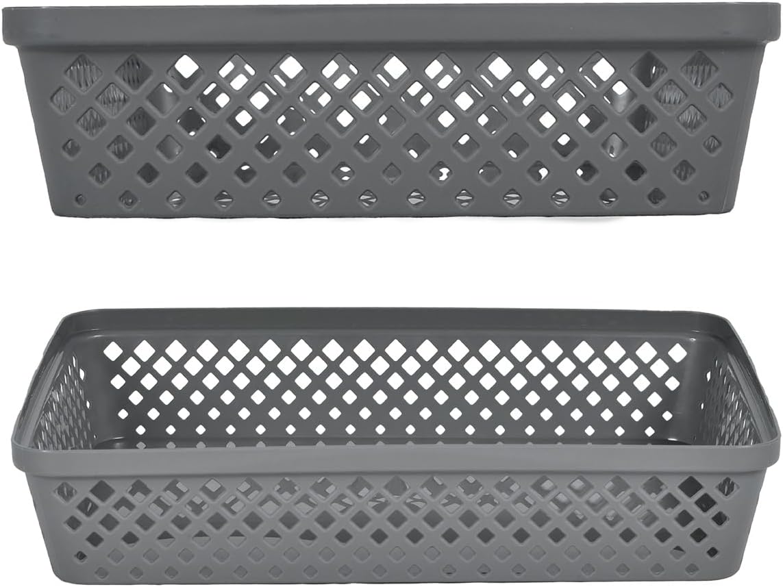 Glad Plastic Storage Basket Set - Multipurpose Drawer Trays, Kitchen Pantry Containers, and Bathroom Bins - 3 Pack Large Organizers, Grey