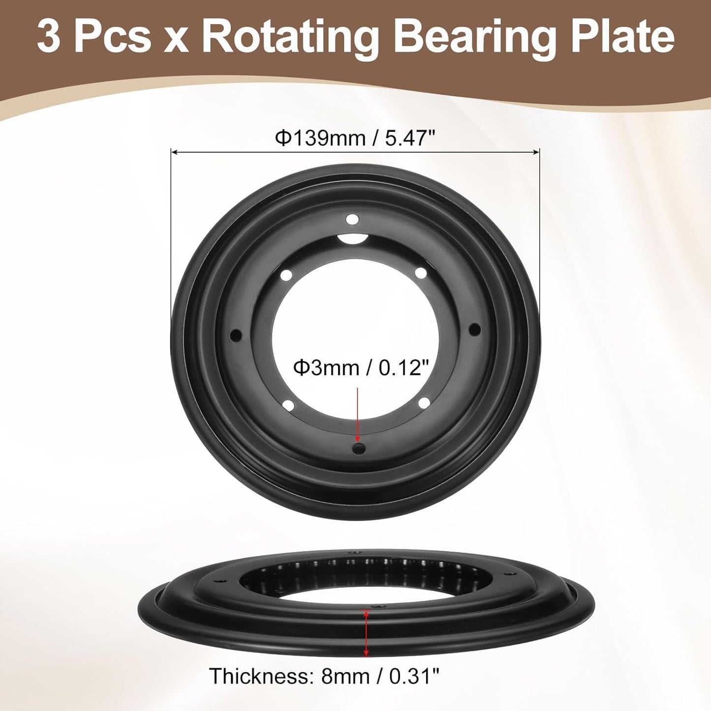 uxcell 3Pcs 5.5 Inch Rotating Bearing Plate, Swivel Plate Stand Lazy Susan Hardware Round Turntable Base Tray for Table Serving Tray Revolving Shelve, Black