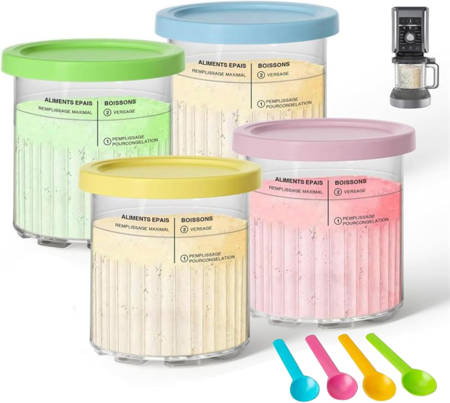 4 Pack for Ninja Creami Deluxe Pints and Lids,24OZ XL Family Size Deluxe with NC500, NC501 Series Compatible | BPA-Free, Dishwasher Safe