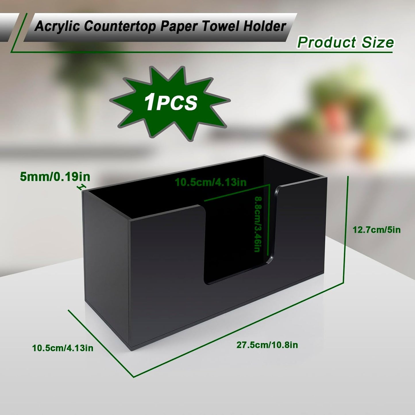 1Pack Paper Towel Holder Countertop, Acrylic Bathroom Paper Towel Holder, Black Napkin Holder for Kitchen, Countertop Multifold Z-fold C-fold,Trifold Paper Hand Towel Dispenser for Bathroom Toilet (1)