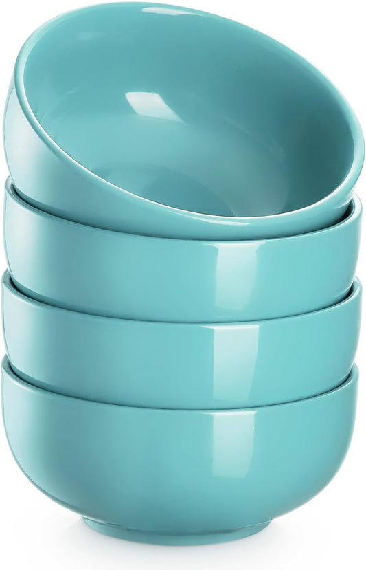 DOWAN 22 OZ Ceramic Soup Bowls & Cereal Bowls - 6" Classic Bowls Set of 4 for Soup, Cereal, Oatmeal, Fruit, Rice - Dishwasher & Microwave Safe (Turquoise)