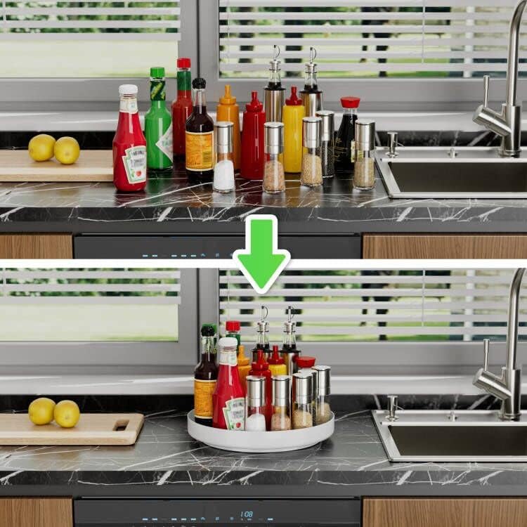 Ovicar Lazy Susan Cabinet Organizer - 11 inch Metal Turntable Lazy Susan for Kitchen Spice Rack Pantry Cupboard Bathroom Countertop Refrigerator Table Storage, White