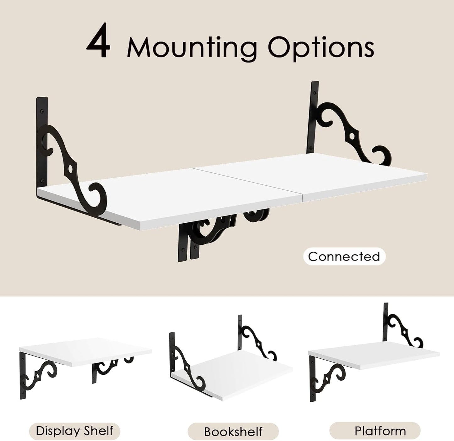 DINZI LVJ Deep Floating Shelves, 16" W x 12" D Wall Shelves Set of 2, Wide Display Shelf Wall Mounted with Brackets, Easy-to-Install Wall Bookshelf for Living Room, Bathroom, Bedroom, White