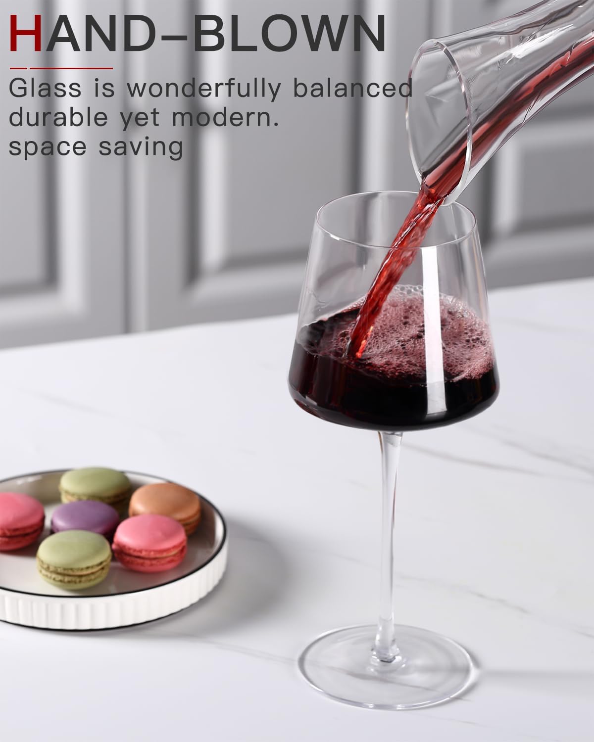 White Red Wine Glasses Set of 6 – 18oz Clear【Hand Blown】 Crystal Wine Glass – Tall Long Stem Modern Wine Glasses – Square Wine Glass with flat bottom – Unique gifts for Wedding,Brithday,anniversary