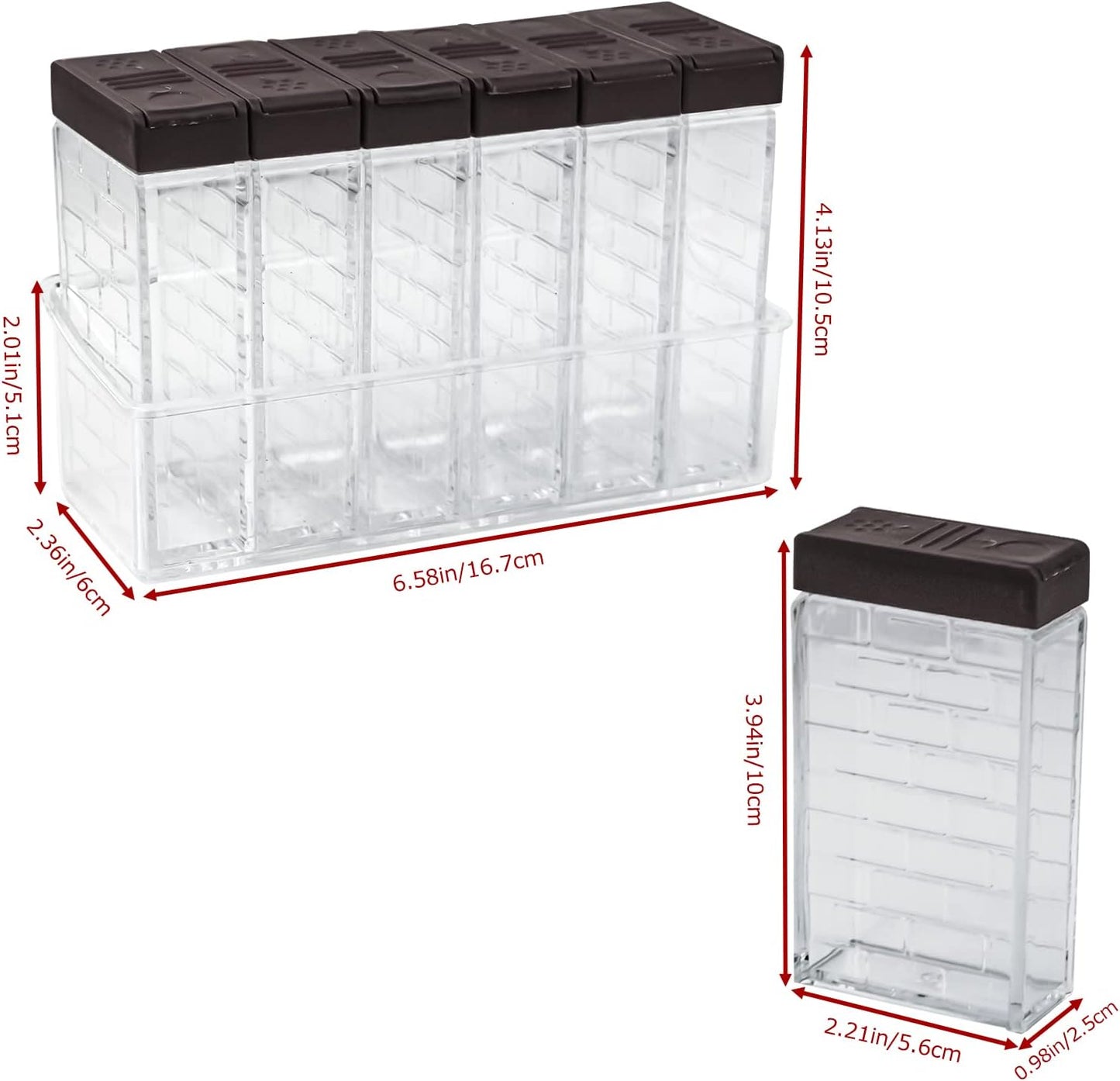 6 Pcs Spice Shaker Jars, Salt and Pepper Shakers, Plastic Spice Dispenser, Salt Shakers, Seasoning Shaker Box, Condiment Set, spice containers (Brown)