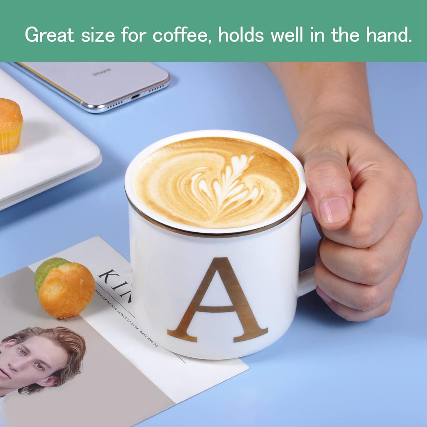 Miicol Ceramic Coffee Mug 16 oz, Monogram Coffee Cup, Golden Initial Tea Mug, Personalized Tea Cup, Unique Gift, Large Mug for Home, Office, Letter A