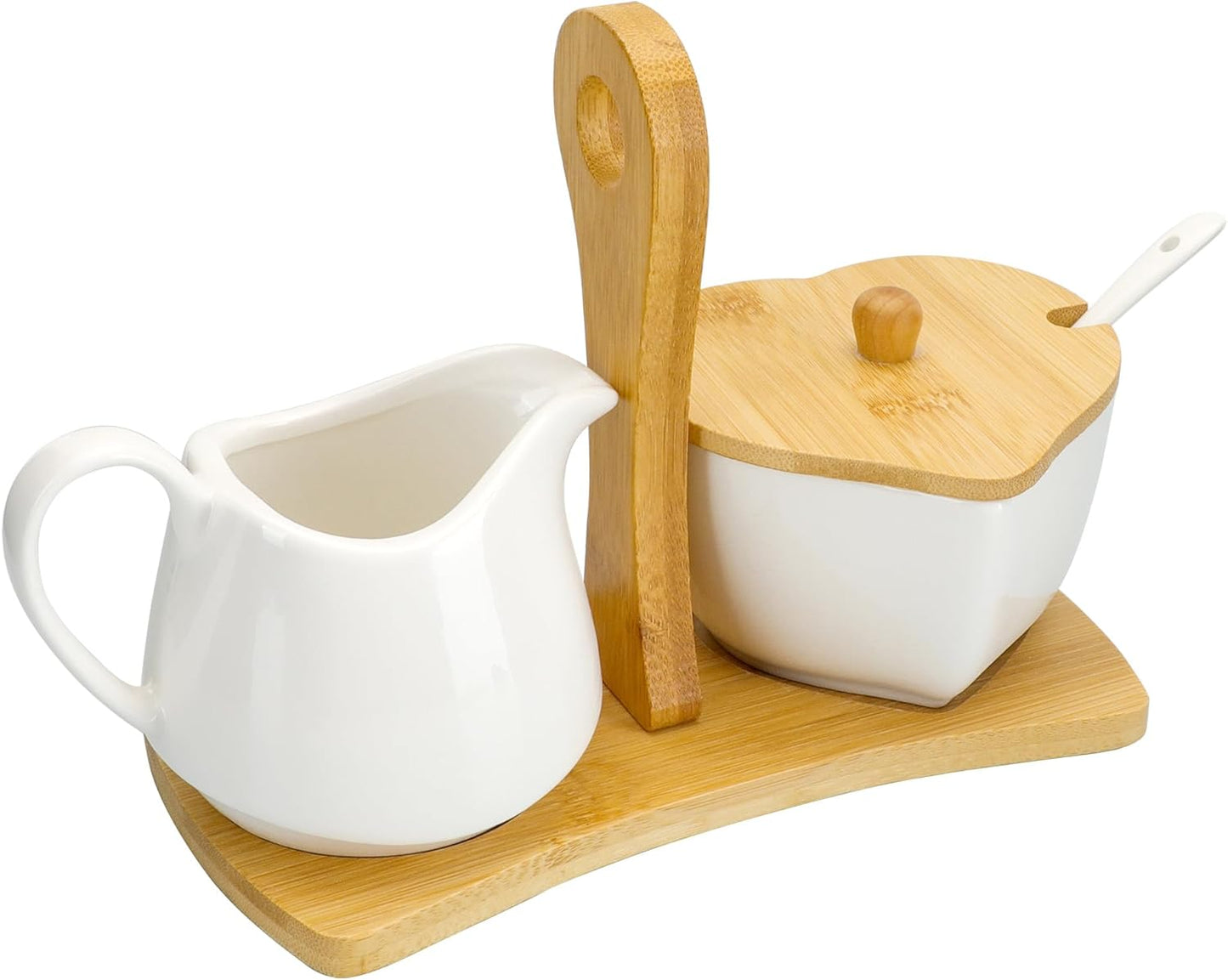 Creamer and Sugar with Carry Tray Set, Ceramic Cream and Sugar Bowl Set with Spoon & Lid, Vintage Cream Pitcher Sugar Jar with Tray, Creamer Dispenser Sugar Holder Container, Coffee Serving Set