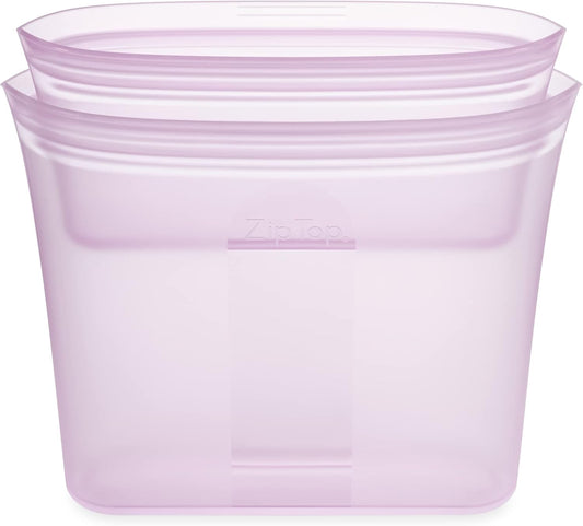 Zip Top Reusable Food Storage Bags | 2 Bag Set [Lavender] | Silicone Meal Prep Container | Microwave, Dishwasher and Freezer Safe | Made in the USA