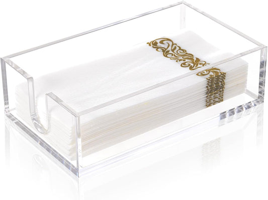 Rubtlamp 1Pcs Acrylic Napkin Holder Bathroom - 0.27Inch Thickness Bathroom Napkins Holder For Guest - Hand Towel Tray for Kitchen, Parties, Weddings, Party, Hotel (Clear, 9”X5.5”X2.5”)