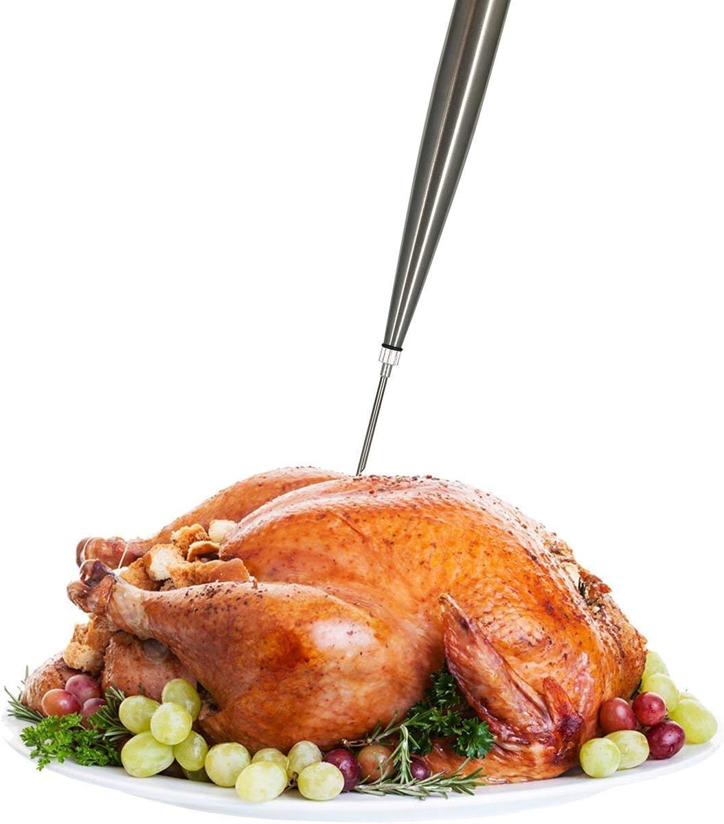 304 Stainless Steel Turkey Baster Syringe Injector Needle With Cleaning Brush- black Rubber Bulb