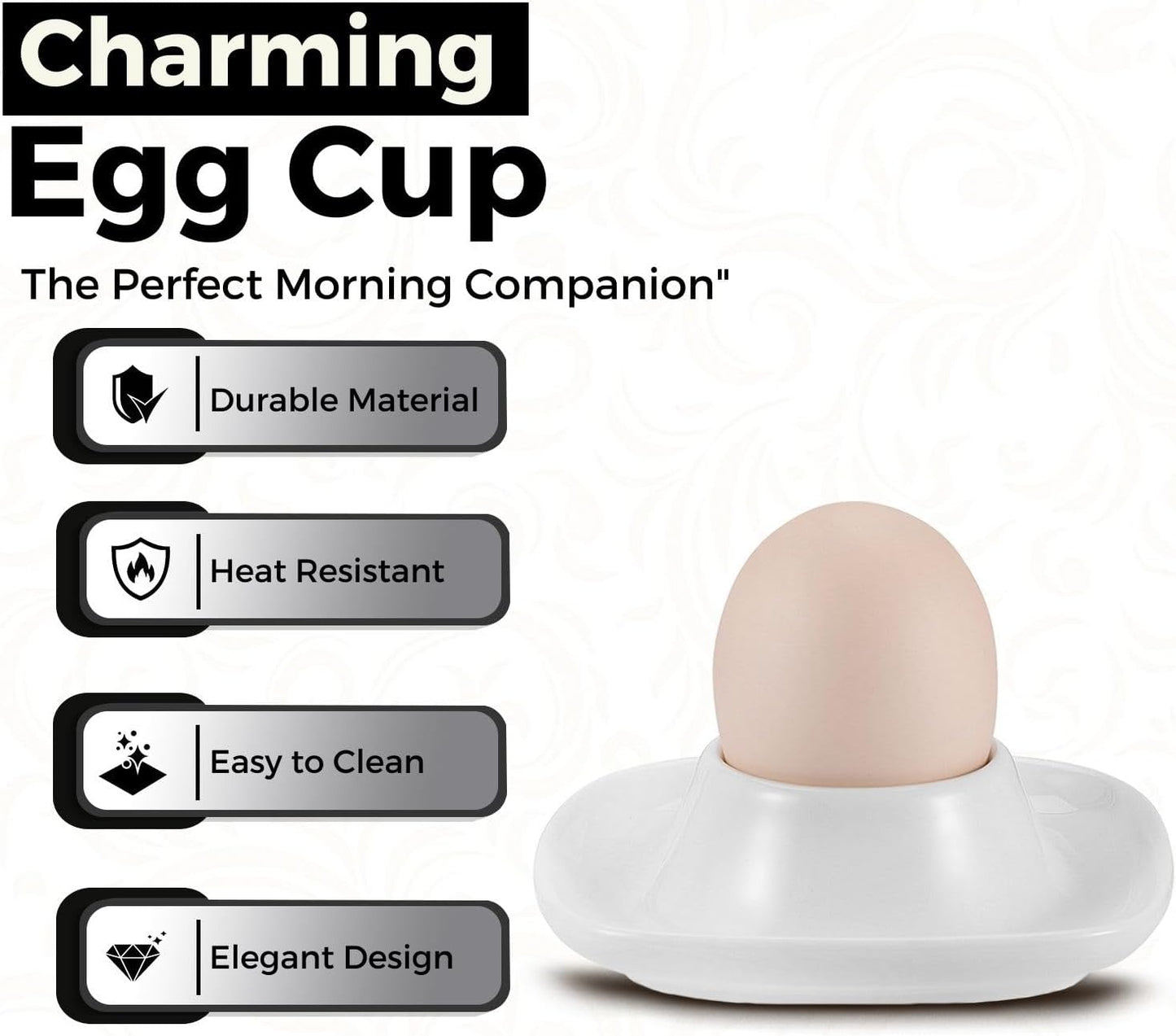 Flexzion Soft Boiled Egg Holder Set - Egg Cups for Soft Boiled Eggs British - Set of 6 Ceramic Egg Holder - Stackable Egg Coddler Cups with Base for Serving, Breakfast, Brunch, White