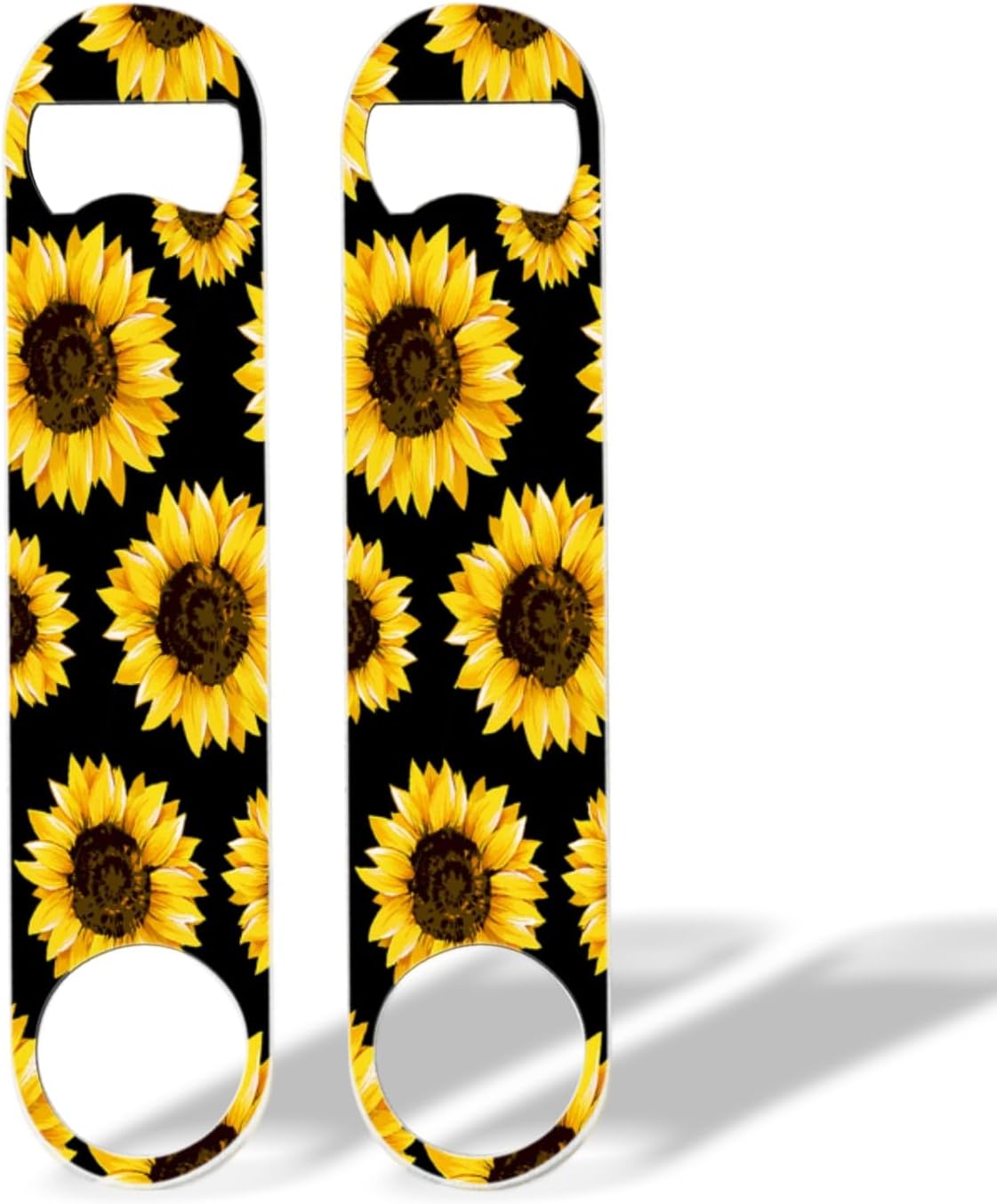 2 PACK Beer Bottle Opener, Stainless Steel Flat Bottle Openers,7 inch Metal Decor,Sunflowers On Black Background
