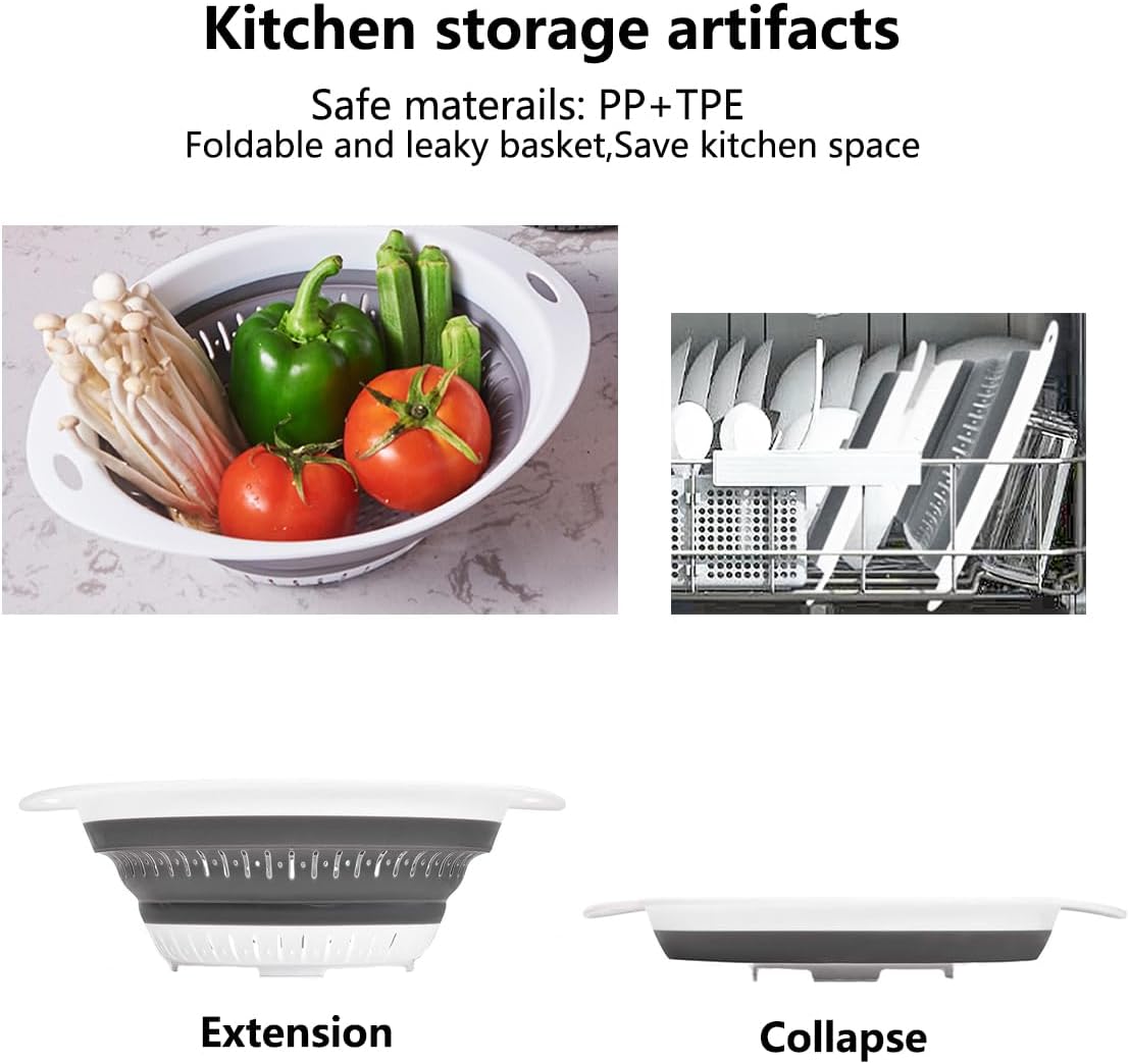 Collapsible Colander and Strainer,Silicone Strainer Colanders & Food Strainers,for Vegetable and Fruit, Kitchen Essentials (2, Green, 1.3L+2.5L)