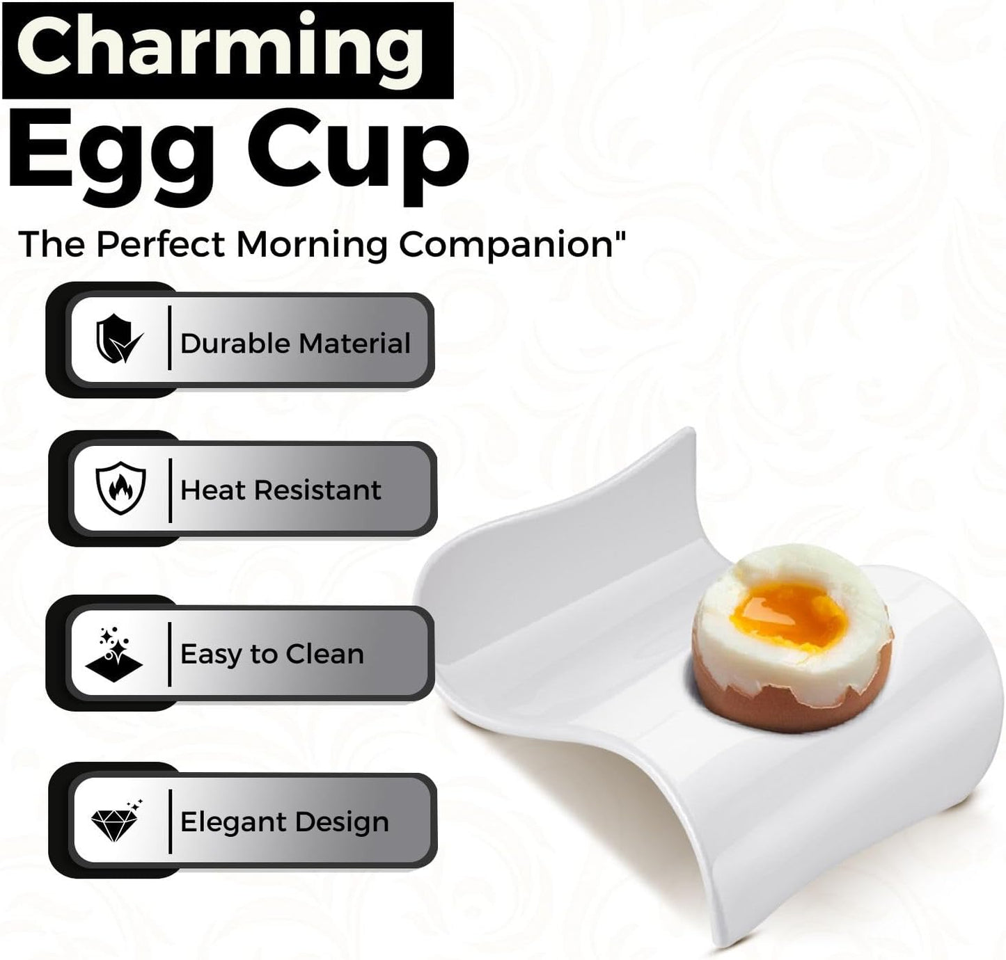 Flexzion Ceramic Egg Holder Cup - 6-Piece Hard Boiled Egg Holder & Soft Boiled Egg Holder Set, White Coddled Egg Cup, Stable & Stackable Modern Wave Style Egg Serving Dish with Base