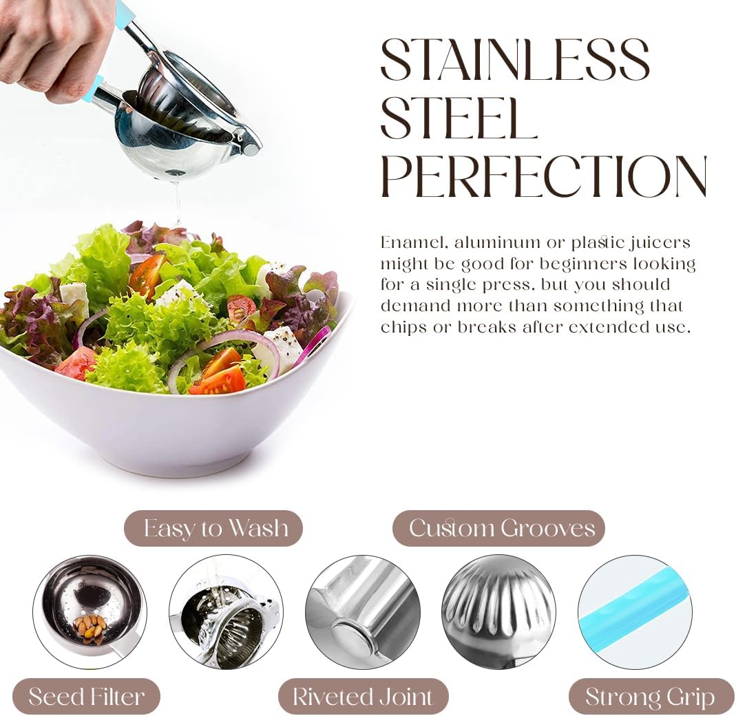 Bellemain Citrus Juicer | Metal Lemon Squeezer | Lime and Lemon Juicer Stainless Steel with Silicone Handles | Manual Juicer, Citrus Squeezer, Hand Held Juicer | Bar Juicer for Bartender (Light Blue)