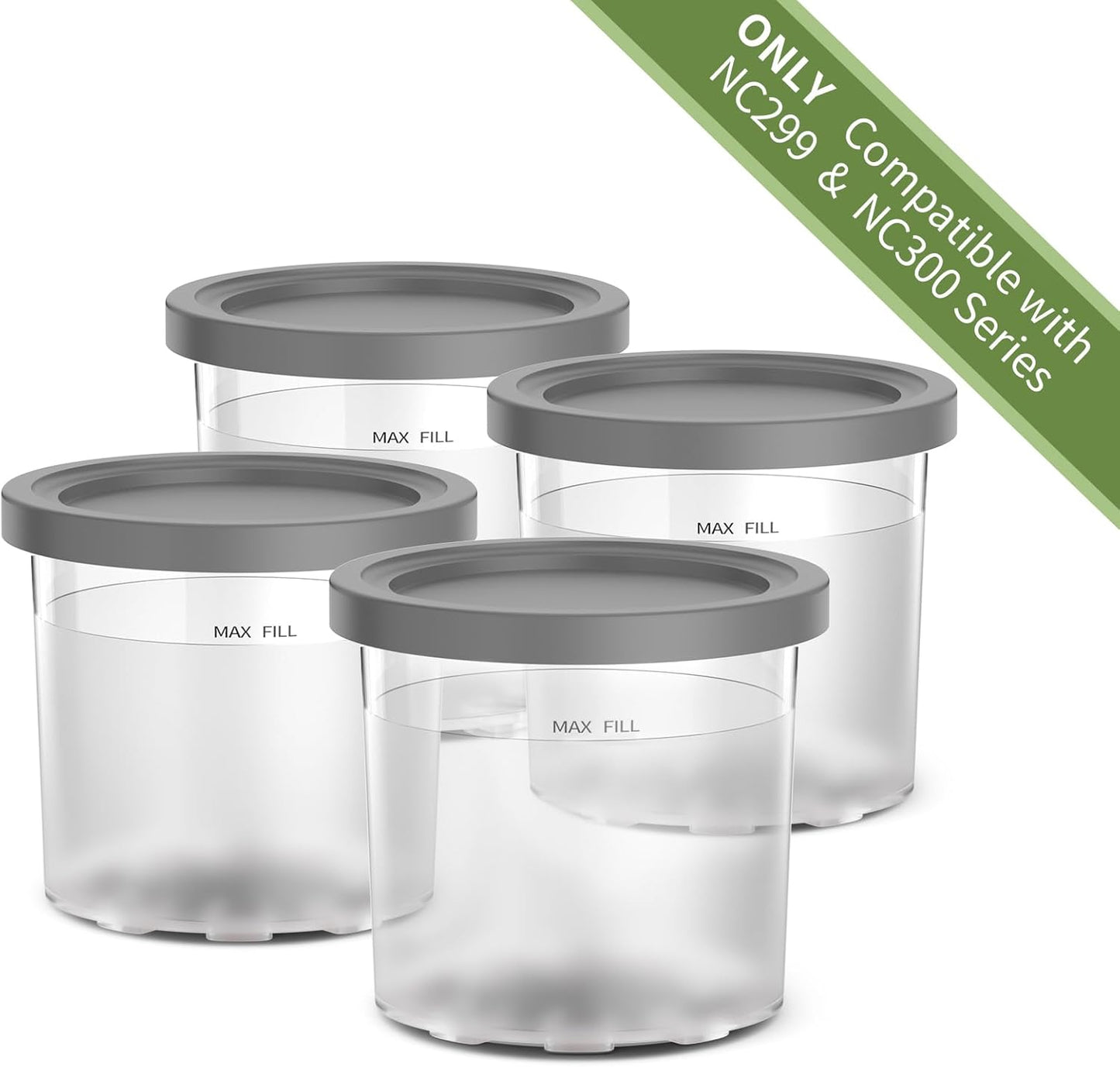 Containers Replacement for Ninja Creami Pints and Lids - 4 Pack,16oz Ice Creamy Containers Cups Jars Canisters Set Compatible with NC299AMZ & NC300s Series Ice Cream Maker- 4 Pack Grey
