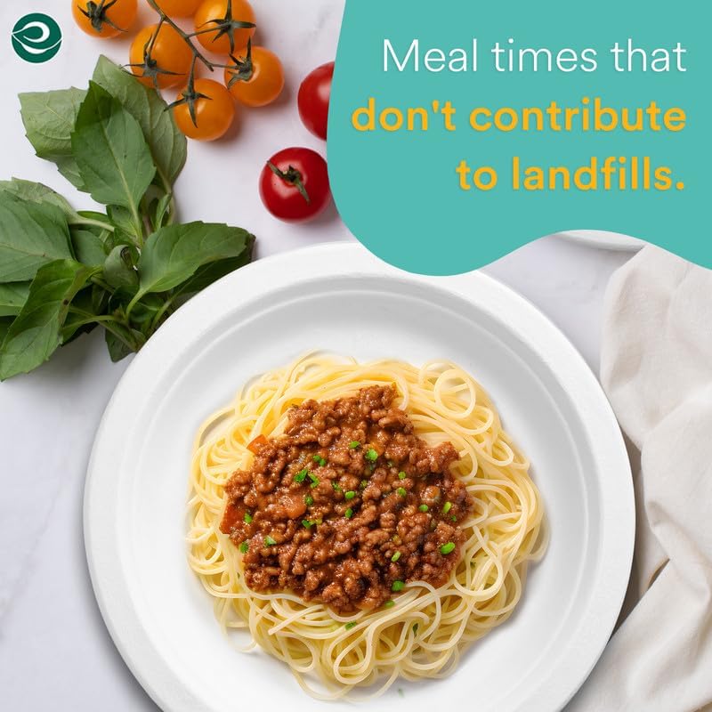 ECO SOUL Pearl White 10 Inch [100-Pack] Paper Plates | 100% Compostable Disposable Bagasse I Heavy-Duty Eco-Friendly Dinner Plates I Biodegradable Sugarcane Eco Plates | Microwavable