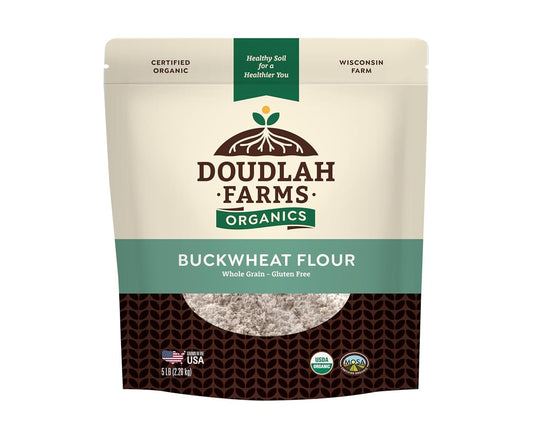 Organic Buckwheat Flour 5 lb - Non-GMO, USDA Organic, Gluten Free, Vegan - For Baking Bread, Pancakes, and More! Grown In USA, Farmed From Regenerative Soil by Doudlah Farms