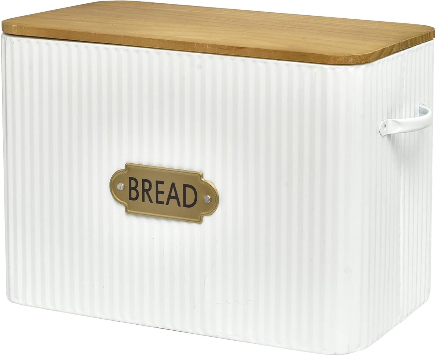 Vertical Stripes Extra Large Space Saving Farmhouse Bread Box with Wood Lid - Holds 2 Loaves - White Vertical Breadbox Bread Storage Bin Holder for Kitchen Countertop