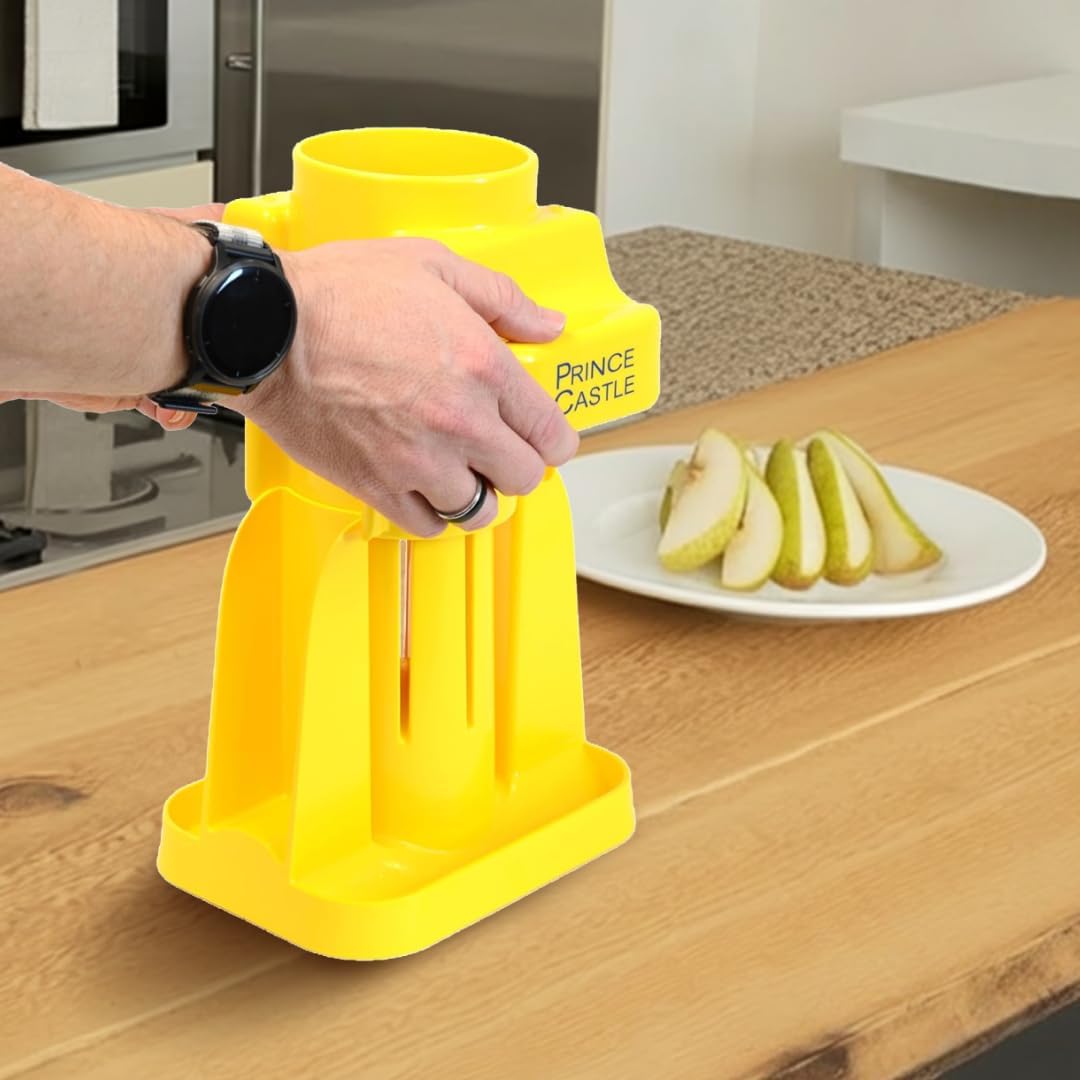 Prince Castle Lime Lemon Cutter - Fruit Slicer Kitchen Gadget and Vegetable Chopper with Container 8-Wedge Slicer, Yellow