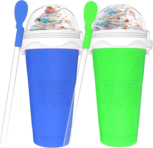 2PCS Slushie Maker Cup,DIY Magic Quick Frozen Smoothies Cups for Homemade Milk Shake Ice Cream Maker, Cooling Cups, Double Layer Squeeze Slushy Maker Cup,Birthday Funny Gifts for Friends Family