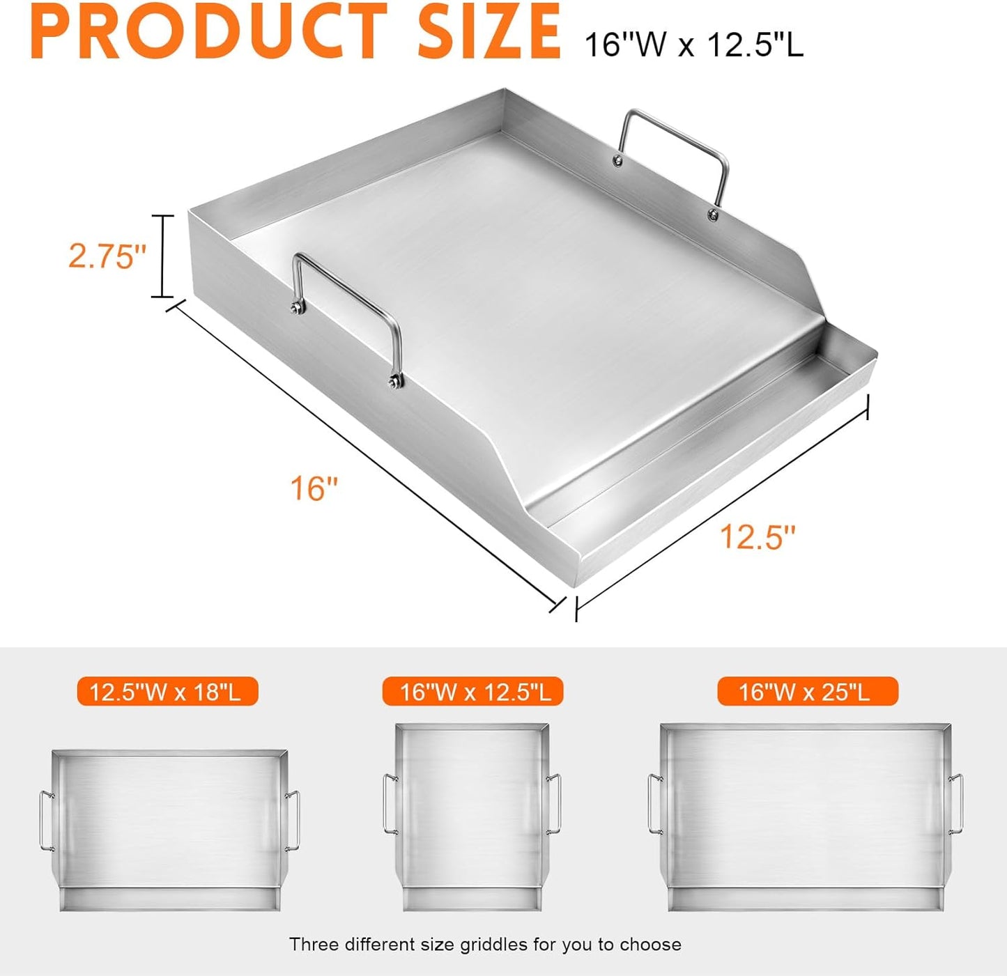 GGC 16" x 12.5" Flat Top Griddle Plate for Gas Grills, Stainless Steel Universal Griddle for Gas Stoves and Camping Stoves, Nonstick Cooking Griddle for Charcoal, Tailgating, Parties