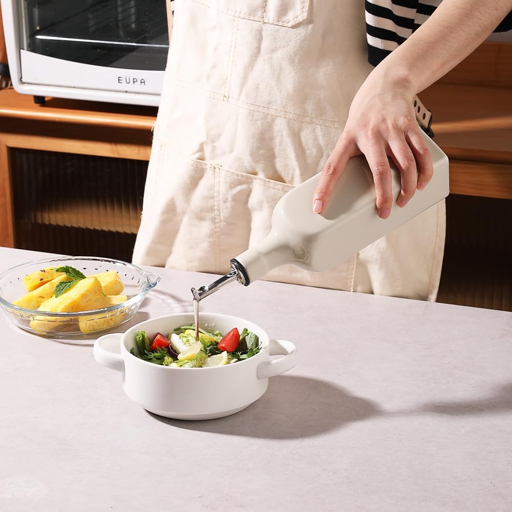 Sweejar 19 Fl Oz Ceramic Olive Oil Dispenser Bottle with Spout, Large Oil Dispenser for Kitchen, Opaque EVOO Oil and Vinegar Cruet for Cooking, Oil Container for Avocado Oil, Pack of 1 (Beige)