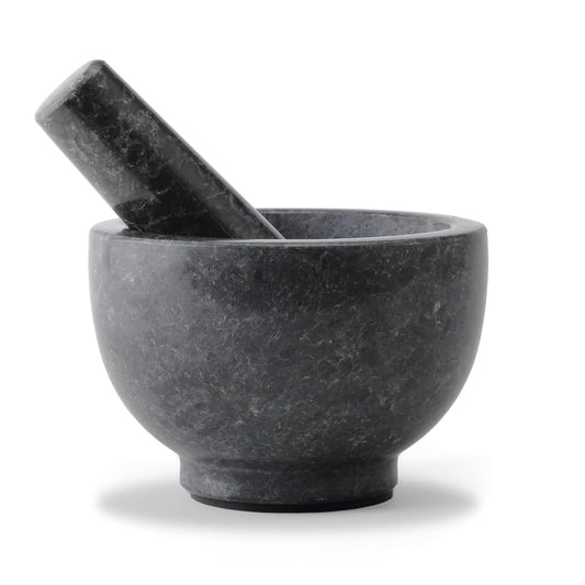 Koville African Natural Granite Mortar and Pestle Set, Grinder Bowl for Guacamole, Salsa, Pill Crusher, Spice, Herb, Garlic, Nut, Heavy Duty Grinder for Kitchen (Glossy Finish)