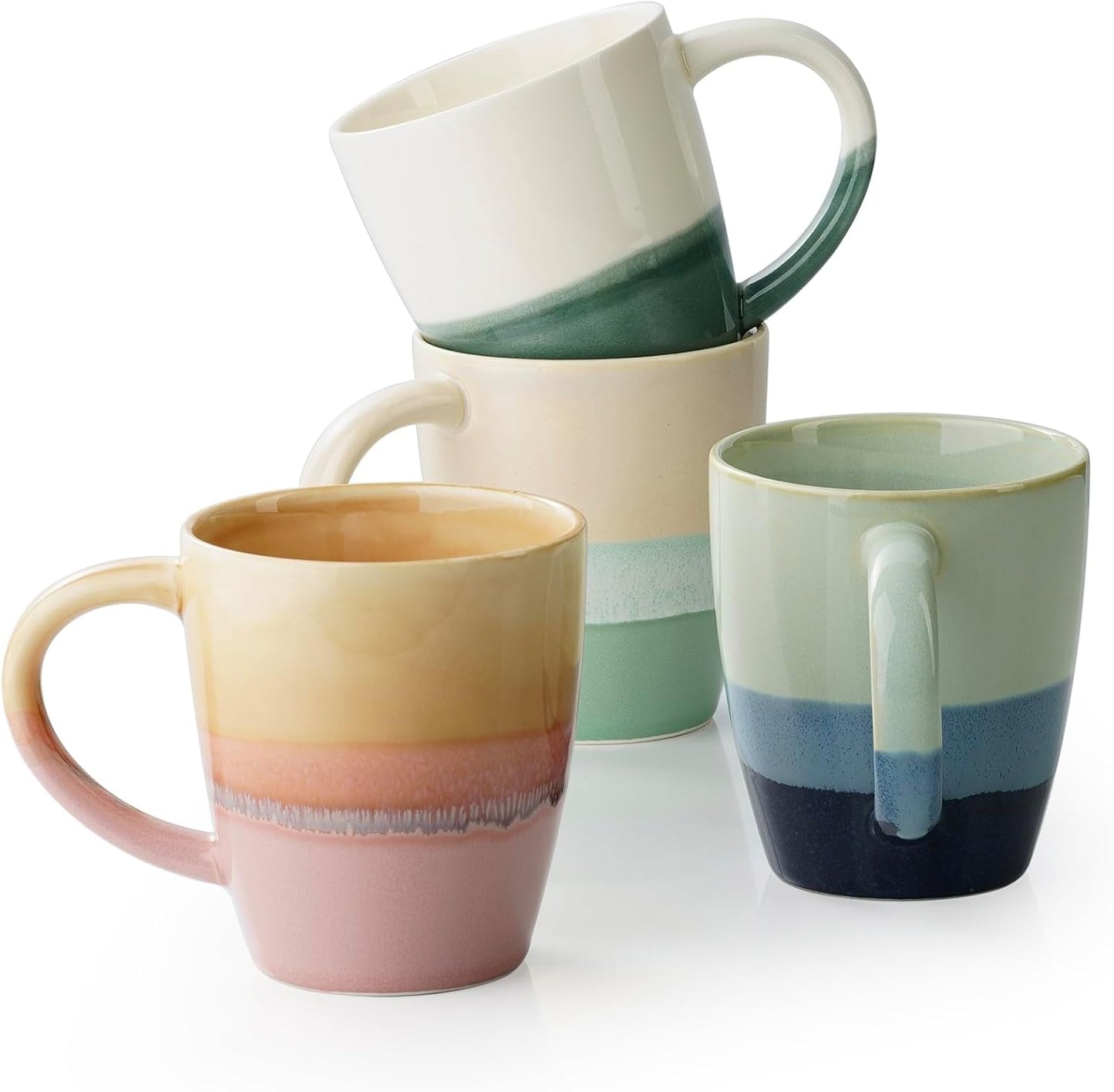 Large Ceramic Coffee Mugs Set of 4, 12oz Porcelain Coffee Cups with Big Handle, Unique Cups for Latte, Hot Tea, Cappuccino, Mocha, Cocoa, Housewarming & Wedding Gift