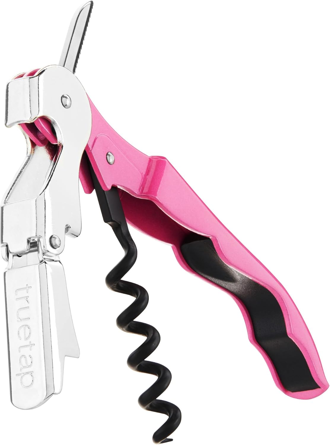 True Brands TrueTap Double Hinged Waiters Corkscrew, Top-notch Stainless Steel Opener with Foil Cutter Built to Last Wine Key Pink, Set of 1