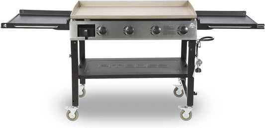 Pit Boss PB757GD Four Burner LP Fold Over Side Shelves 36" Gas Flat Top Griddle with Fitted Cover, 4 Deluxe, BLACK