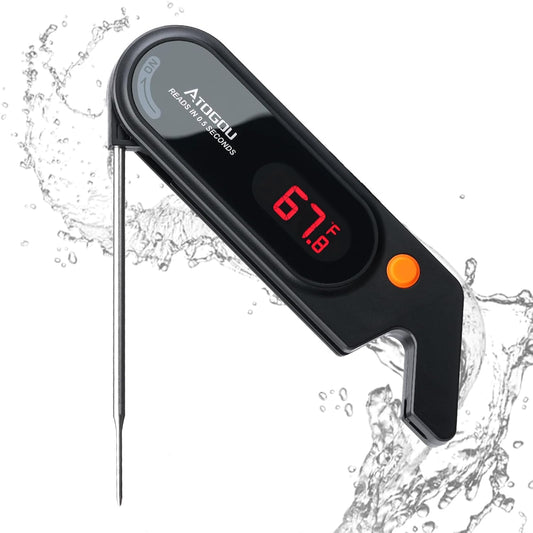 Meat Thermocouple Thermometer Digital, Ultra Fast Instant Read <1 Sec, ±0.5℉ Accuraty, IP67 Waterproof, LED Display, Auto Off, Digital Kitchen Thermometer for Meat/Candy/Grill/BBQ etc. TH-21(Black)